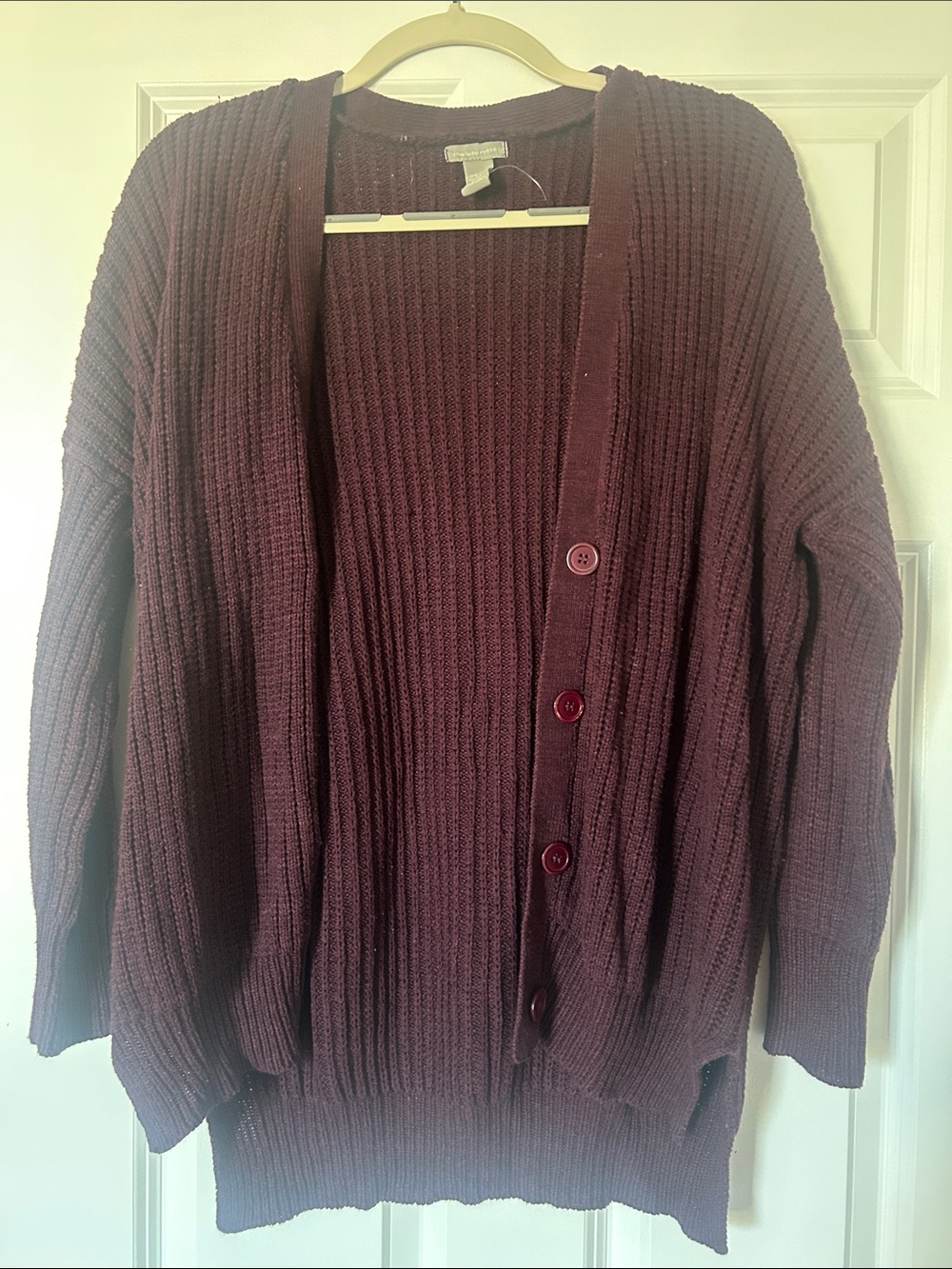 Charlotte Russe Maroon Ribbed Button Cardigan